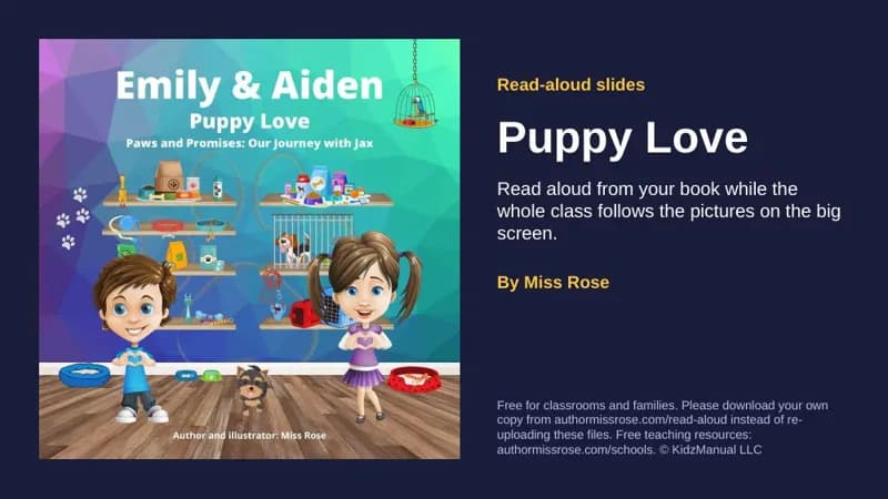 First slide of the Puppy Love read-aloud slides
